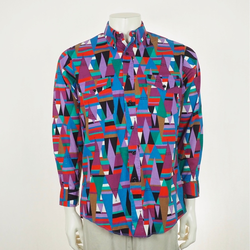 Wrangler Vtg Western Button Down Shirt Mens Medium 15.5 x 33 Purple Geometric